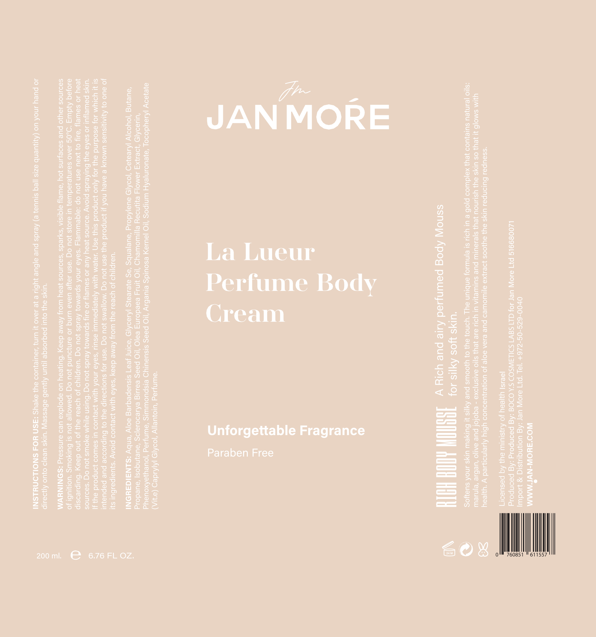 Product label - La Lueur body mousse